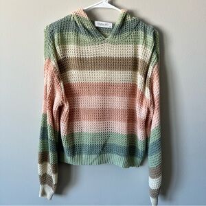 Womens Striped Multicolor Hooded Sweater, Size Medium